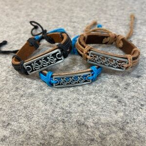 Leather friendship bracelets, set of 3